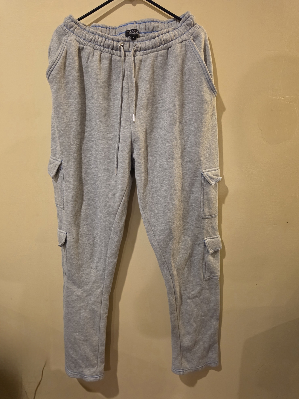 Boohooman Gray Cargo Sweatpants with Elastic Waist